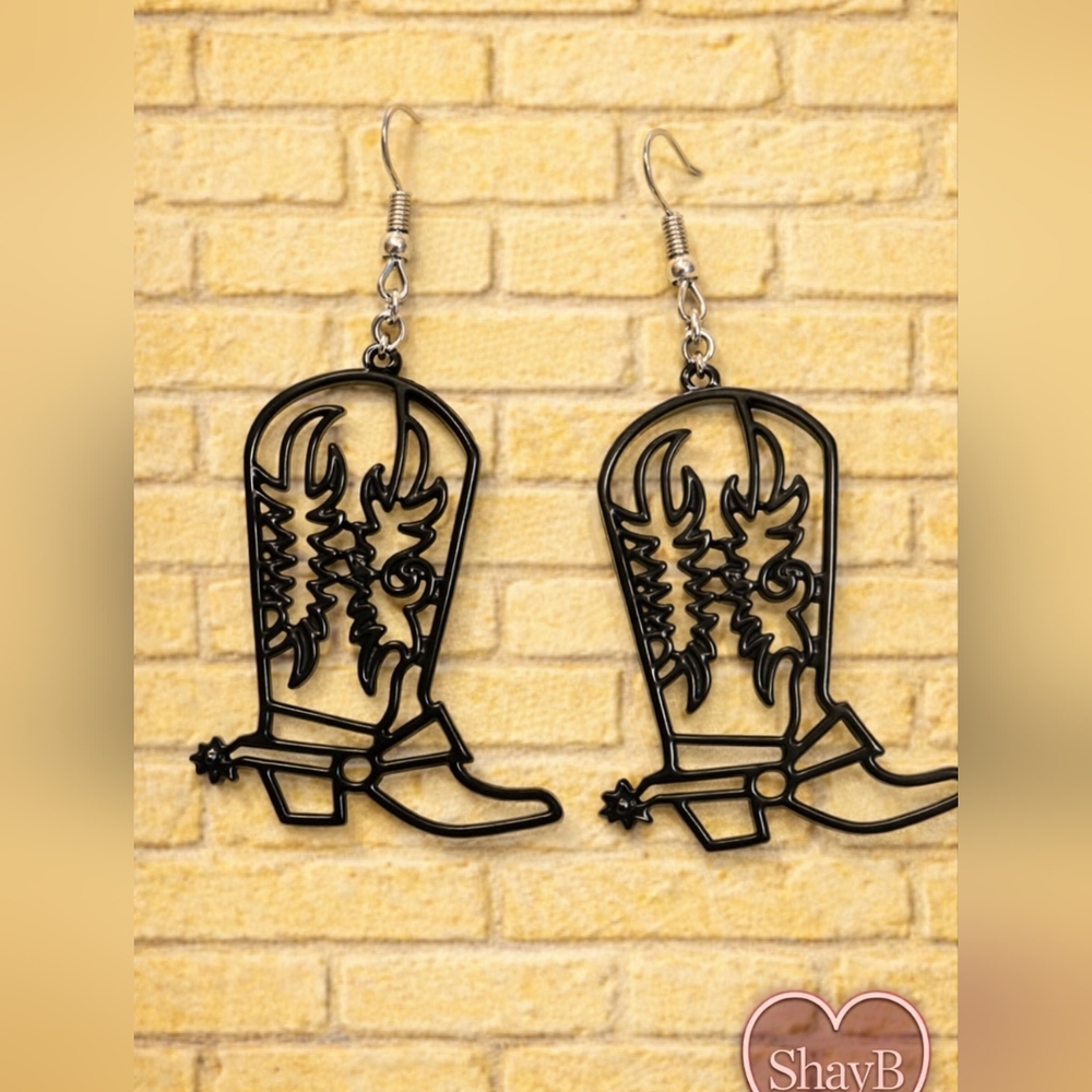 Black Cowboy Boot Earrings